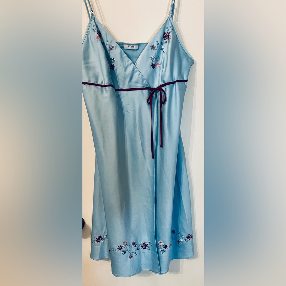 Sky Blue Silk Poly Slip Lingerie Nighty Embroider From Paris Adjustable Straps